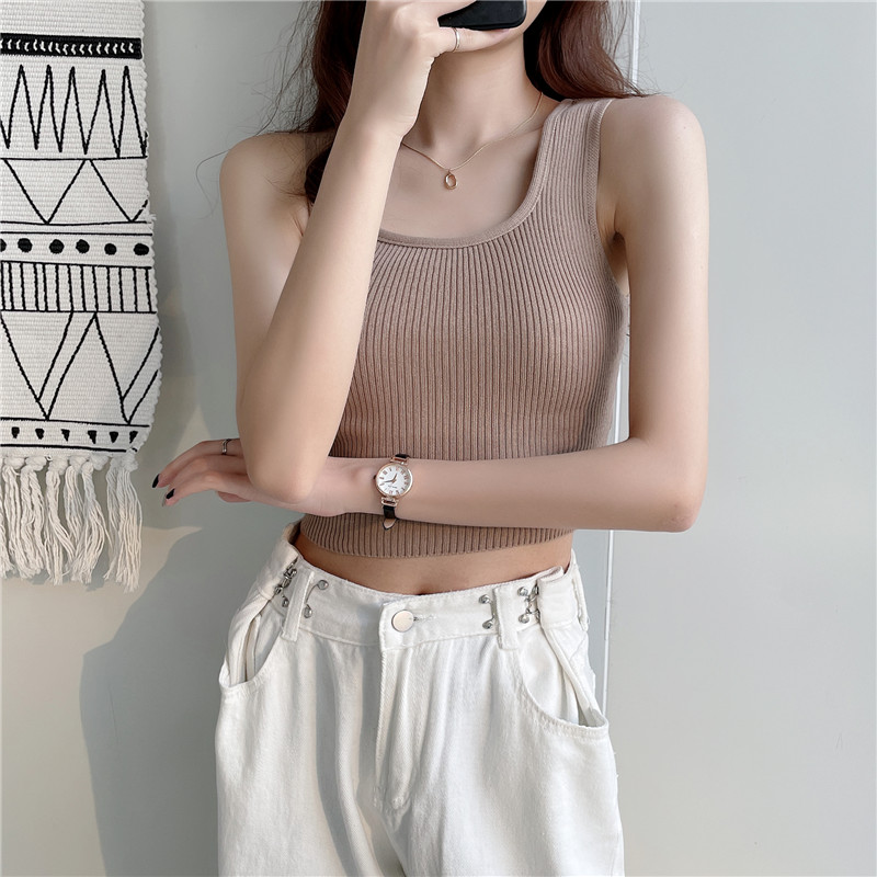 SUXI Áo Croptop Dệt Kim Màu Trơn Thiết Kế Mới Thời Trang Theo Phong Cách Hàn Quốc Cho Nữ