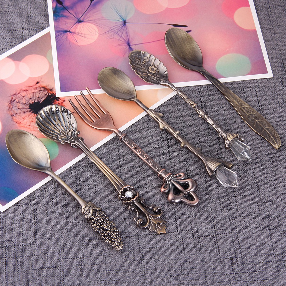 Bộ 6 muỗng nĩa cho bàn uống cà phê, tráng miệng theo phong cách vintage hoàng gia