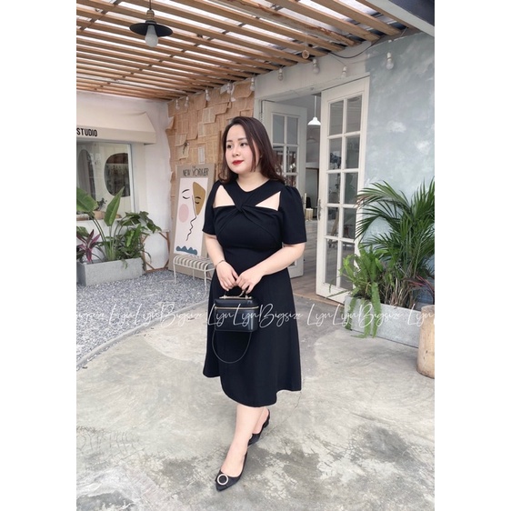 Váy Bigsize MiDi cổ xoắn 3 màu ( đen , nâu kem , trắng ) ( 58-95kg)