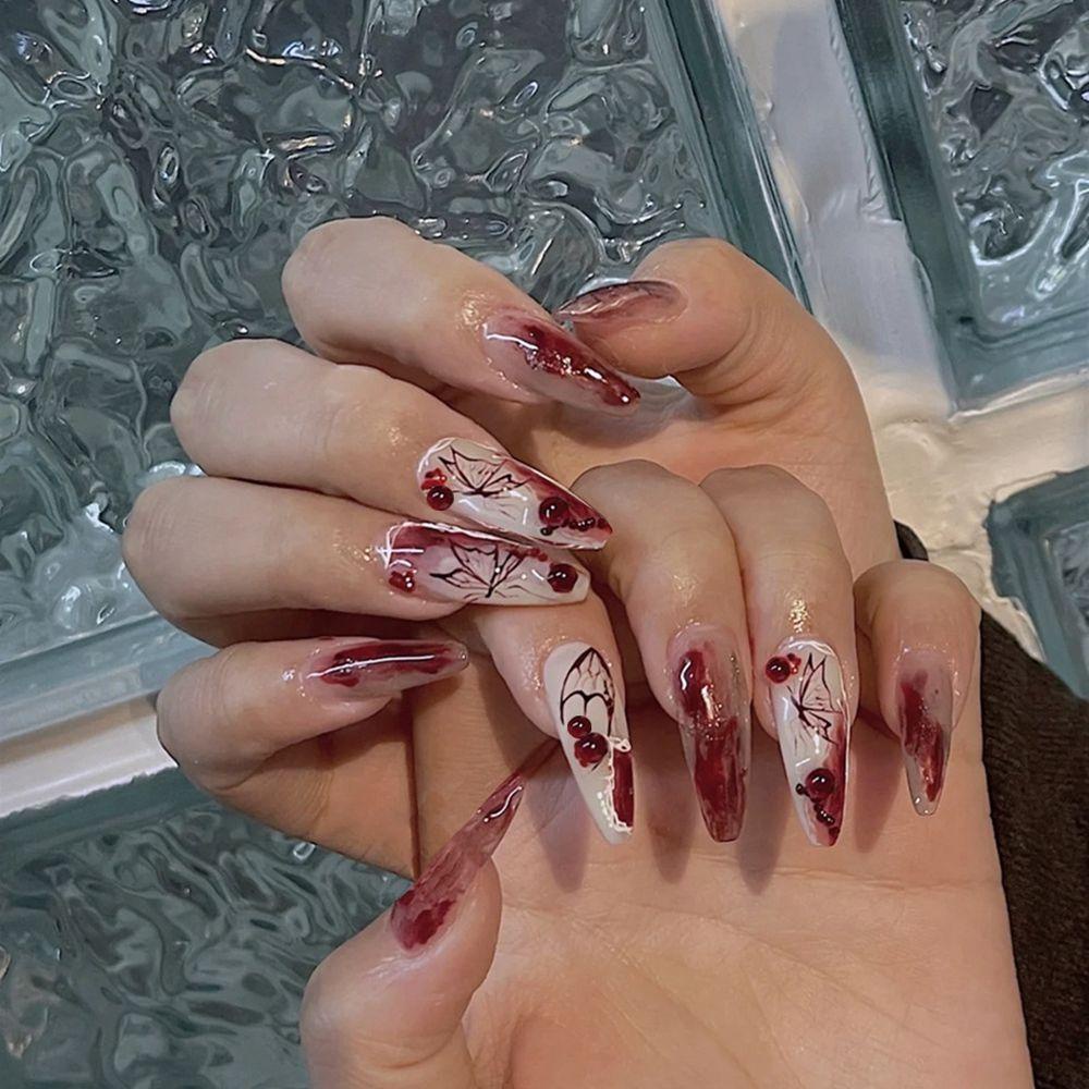 Hộp 24 Móng Tay Giả Che Phủ Toàn Diện Đính Nơ Lấp Lánh Kiểu Pháp