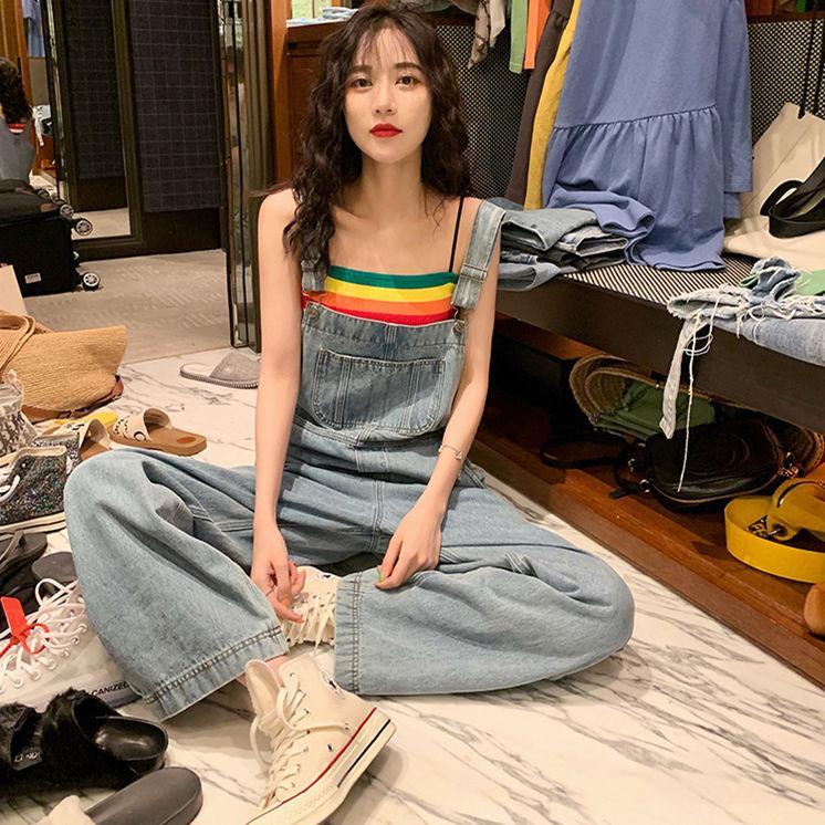 [LININ] Quần Yếm Denim Lưng Cao Ống Rộng Phong Cách Hàn Quốc Thời Trang Mùa Hè Dành Cho Nữ