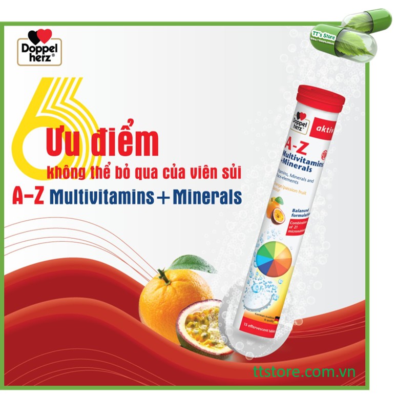 Viên sủi DoppelHerz A-Z Multivitamins Mineral (Tuýp 13 viên) [vitamin, khoáng chất, doppel herz]
