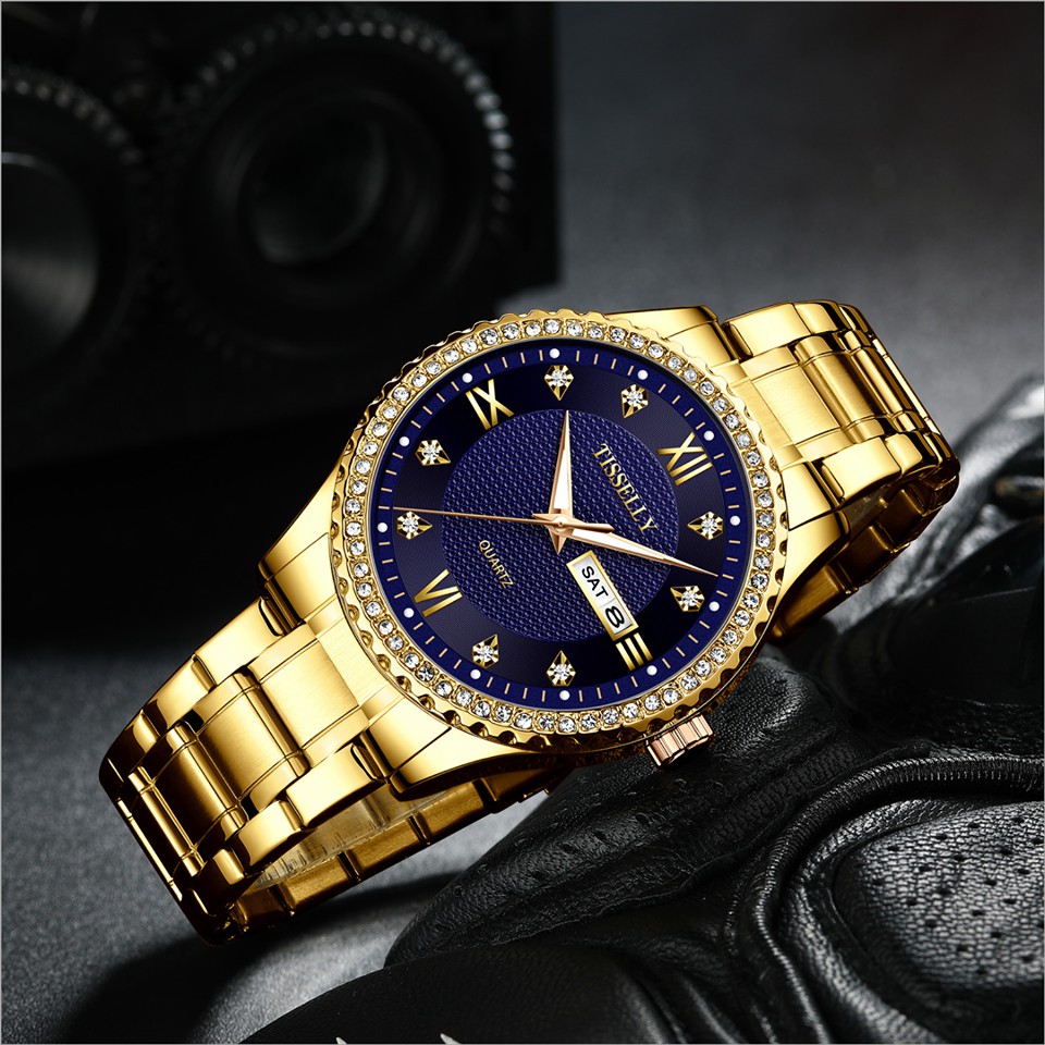 Đồng hồ nam TISSELLY mặt đính đá tuyệt đẹp, dây thép cao cấp bền màu ( Tặng kèm tháo mắc, tỳ hưu, Mã: ATS01 ) | BigBuy360 - bigbuy360.vn