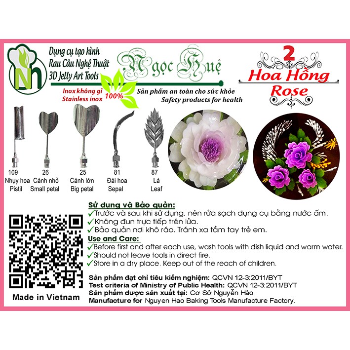 Dụng cụ làm thạch rau câu 3D Ngọc Huệ (bộ 5 kim số 2 - hoa hồng)