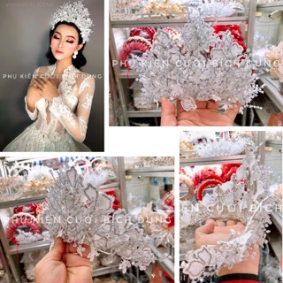 👑👑 Vương miện pha lê phối ren dành cho cô dâu xịn xò lắm nhé