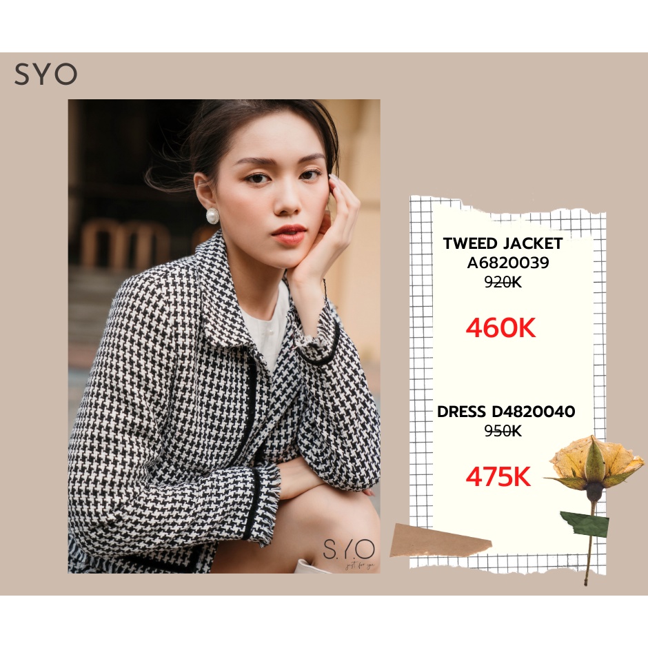 SYO Áo khoác tweed cổ sen kẻ đen SYO A6820039