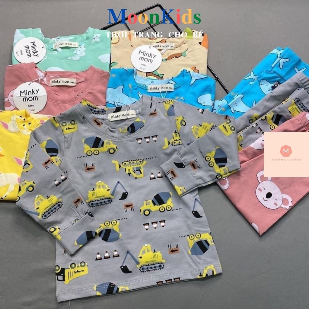 Bộ Thu Đông Cho Bé💖MINKYMOM💖100%cotton 6 màu siêu họa tiết cực dễ thương dành cho bé trai bé gái từ 6-20kg