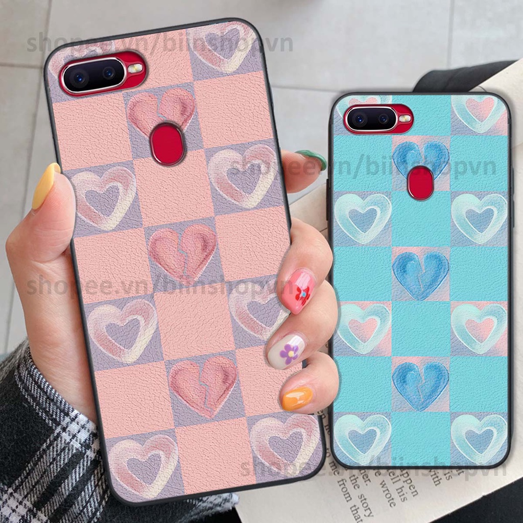 Ốp Oppo A5s / A7 / F9 / A12 caro trái tim nhiều màu sắc, đầy cá tính, khẳng định phong cách