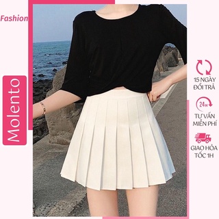 Chân Váy Tennis Xếp Ly Dáng Chữ A Ngắn Lưng Cao Sexy Khóa Kéo Có Quần Lót Phong Cách Hàn Quốc Màu Trắng Đen Molento M26