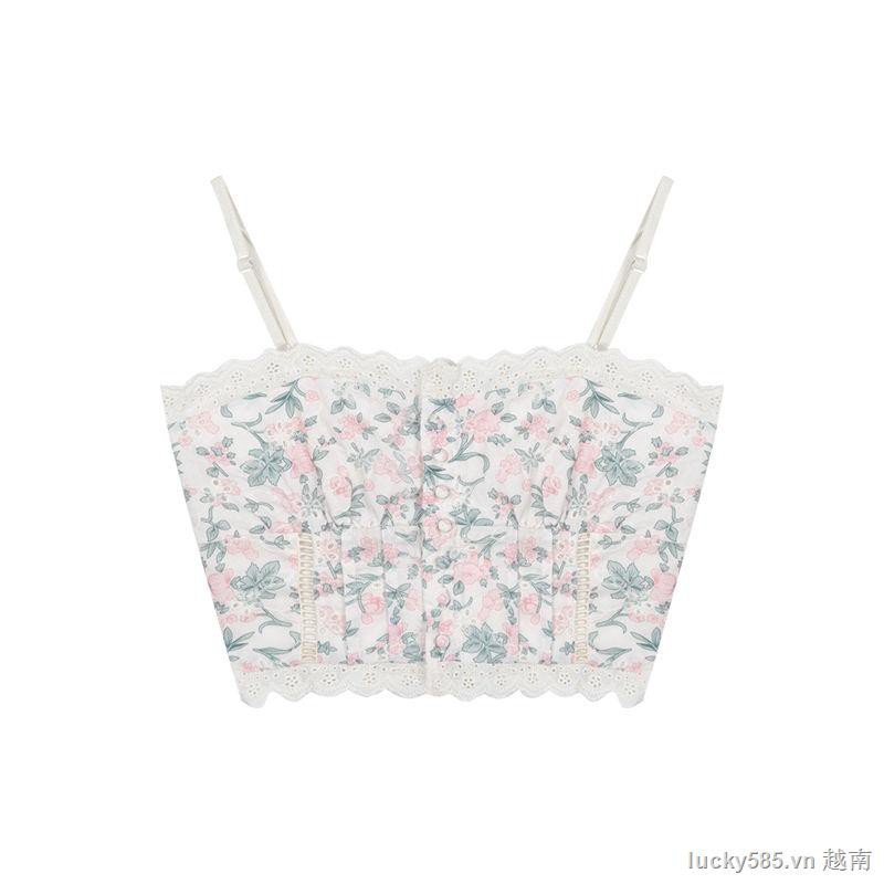 Áo Ống Hai Dây In Hoa Phối Ren Phong Cách Pháp Cổ Điển Thời Trang Mùa Hè Cho Nữ | BigBuy360 - bigbuy360.vn
