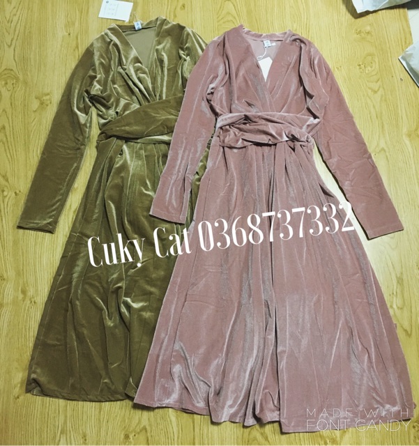 Váy nhung tăm buộc chéo eo