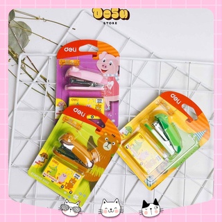 Bộ bấm kim mini deli + kim 10 bấm siêu chắc chắn kiểu dáng hình thú dễ thương - deli 0452