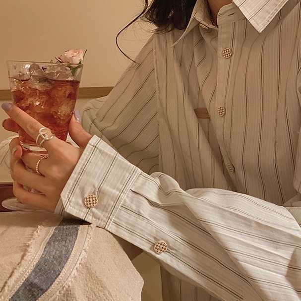 Áo Sơ Mi Caro Nữ Dài Tay Dáng Rộng Cài Khuy Kiểu Hàn Quốc