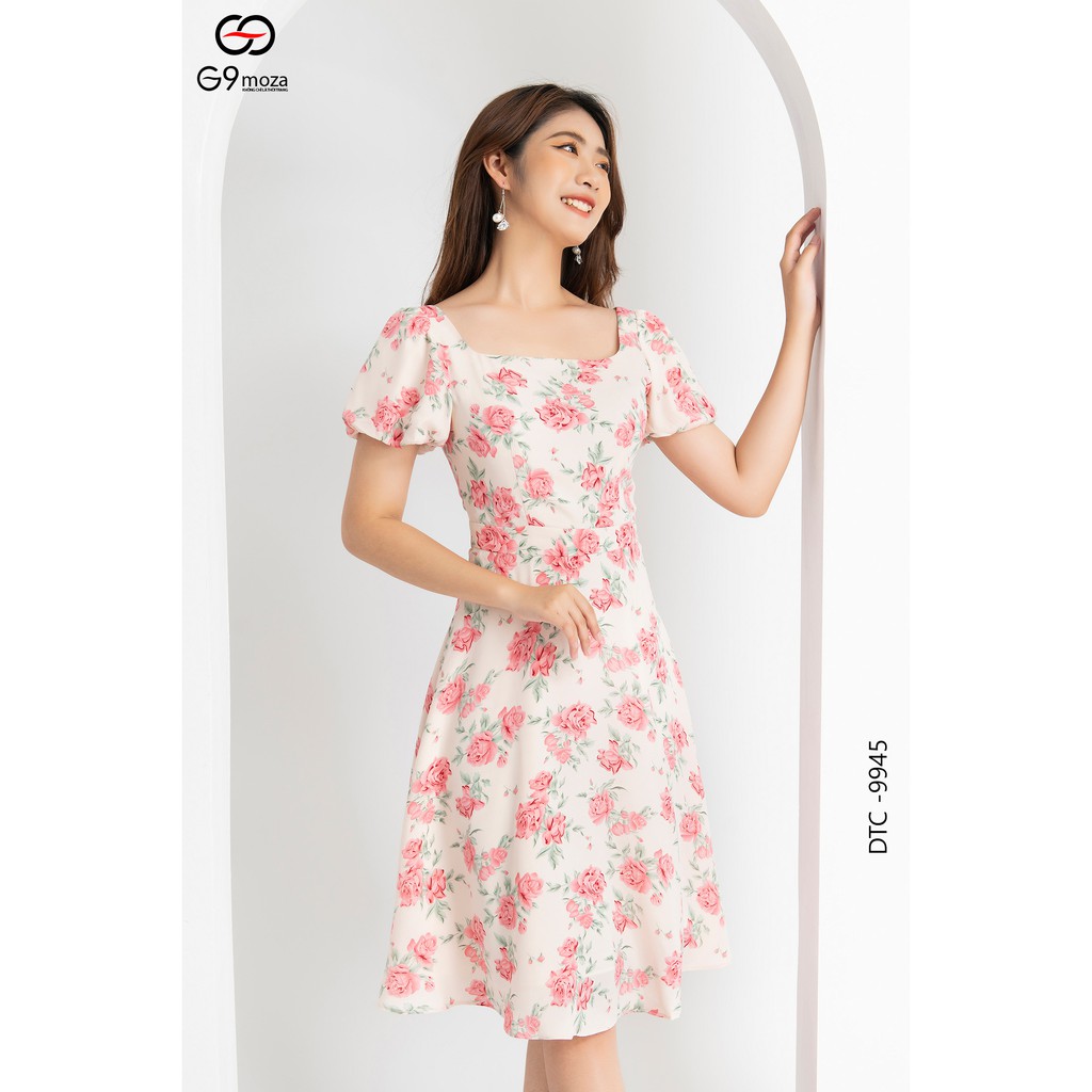Đầm nữ G9moza 9945 dáng xòe họa tiết hoa dáng A xòe chất voan hàn mềm mại, thoáng