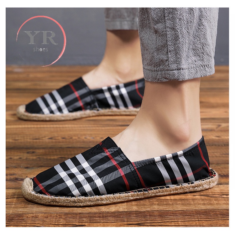 Giày lười vải thời trang hoa văn caro cho nam