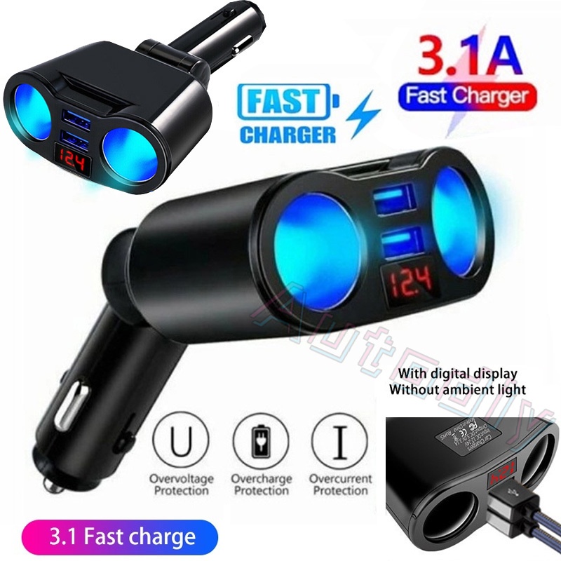 Tẩu Sạc 2 Cổng USB 5V 3.1A Màn Hình LED Cho Xe Hơi