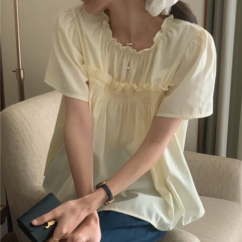 SUXI Áo Sơ Mi Tay Ngắn Dáng Rộng Màu Sắc Kẹo Ngọt Đơn Giản Dễ Phối Đồ Thời Trang Cho Nữ