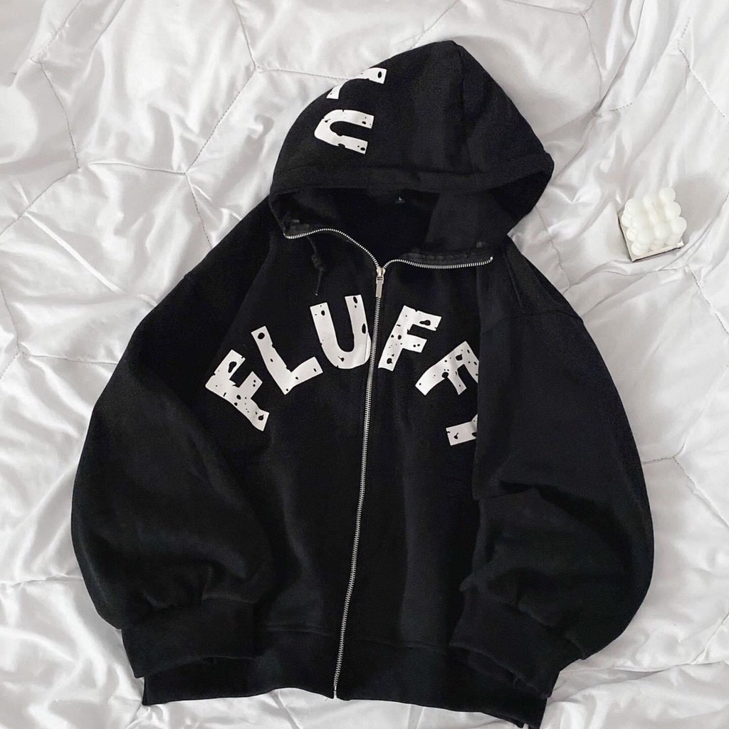 Áo Khoác Nỉ Nam Nữ, Áo Hoodie Nỉ Flu Basic Form Rộng Tay Bồng Khóa Kéo Có Mũ