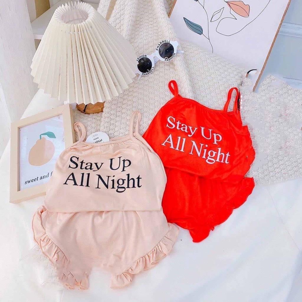 [HOT] BỘ HAI DÂY CHIP BÈO STAY UP ALL NIGHT  CHẤT COTTON MỀM MÁT SIÊU ĐÁNG YÊU CHO BÉ 7-18KG. VIDEO THẬT. XƯỞNG MAY BIBO