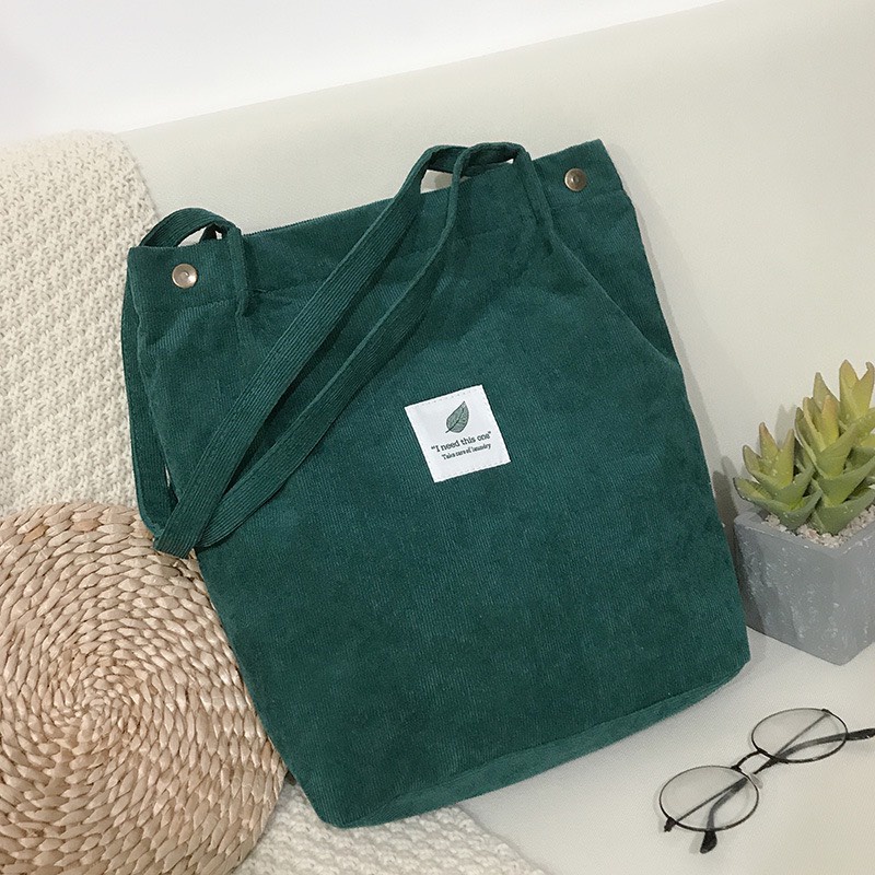 Túi tote nữ vải nhung đeo vai nút bấm tiện lợi, Túi vải tote đeo vai giá rẻ đi học đi chơi