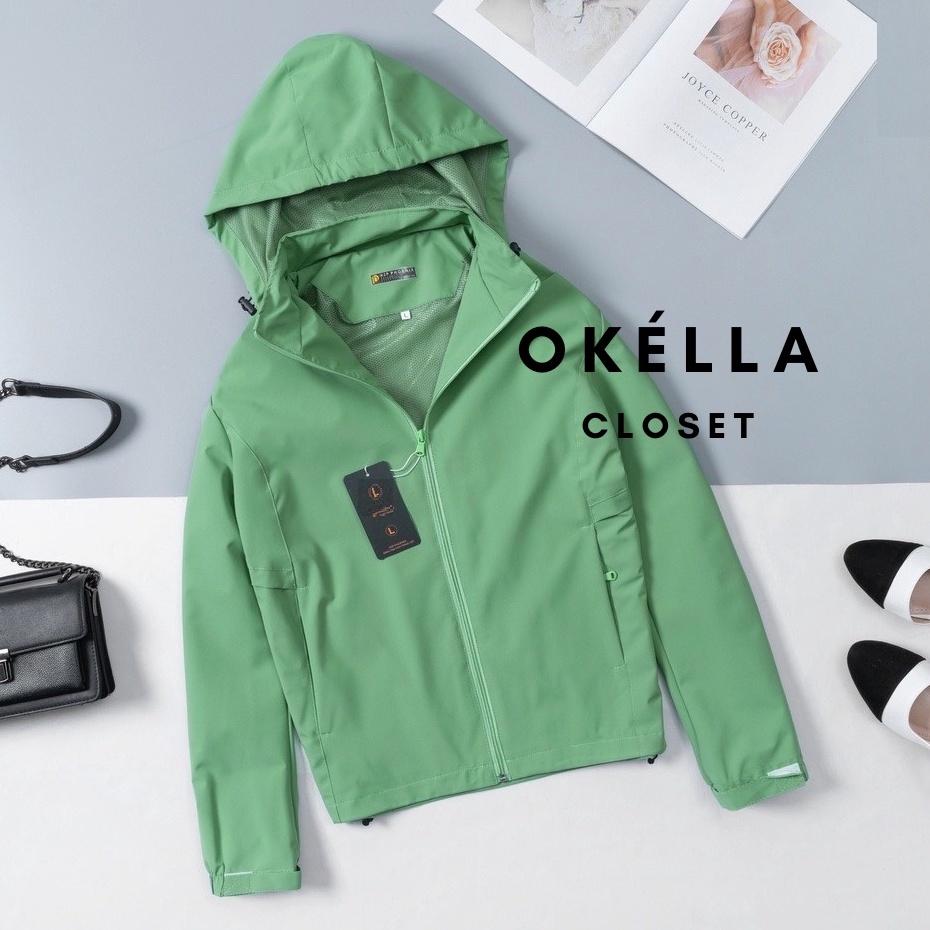 Áo khoác gió nữ 2 lớp dày dặn mẫu mới 2022, áo khoác nữ loại 1 tráng bạc chống nắng, chống nước,chống gió Okélla