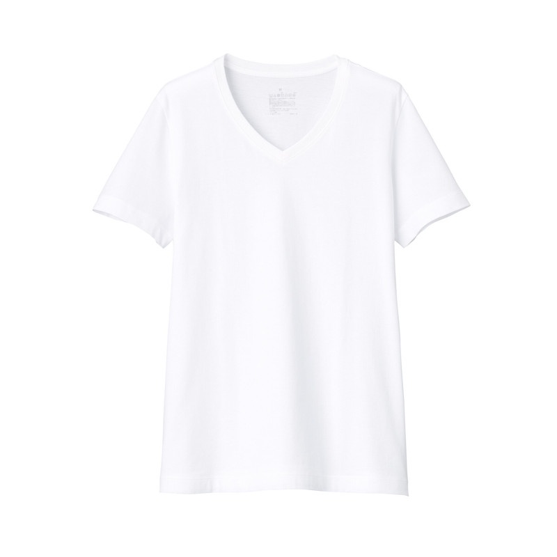 Muji Áo Thun Vải Jersey Cotton Ấn Độ Cổ V Ngắn Tay