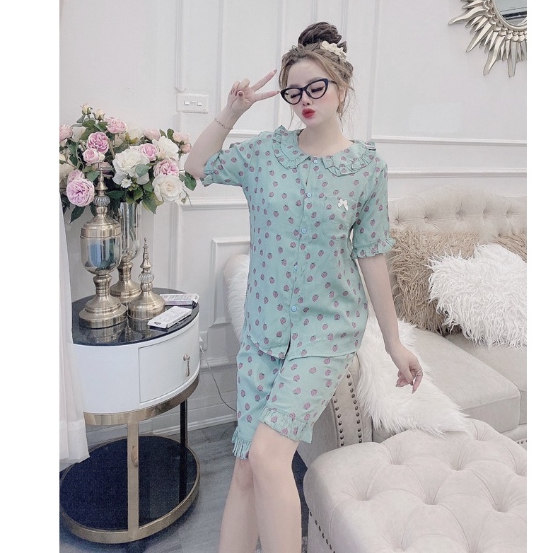 Bộ đồ mặc nhà ngố chất đũi họa tiết hoa nhí
