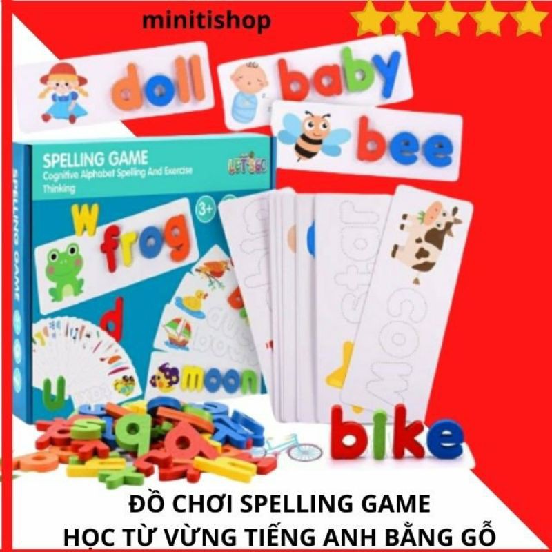 [Giá Rẻ Vô Địch]Spelling Game, Thẻ Trò Chơi Đánh Vần Tiếng Anh Cho Bé, Hoàn Toàn Bằng Gỗ An Toàn, Bền Đẹp_Thẻ Flash Card