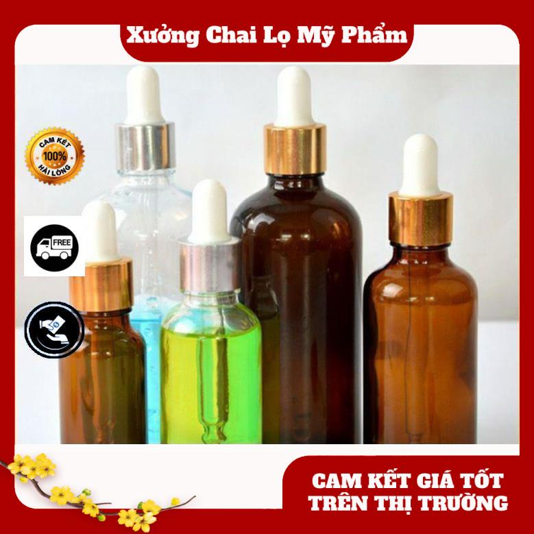 Lọ Chiết Serum ❤ [50ml] Chai lọ tinh dầu thủy tinh nắp bóp giọt Khoen Vàng , lọ chiết serum , phụ kiện du lịch