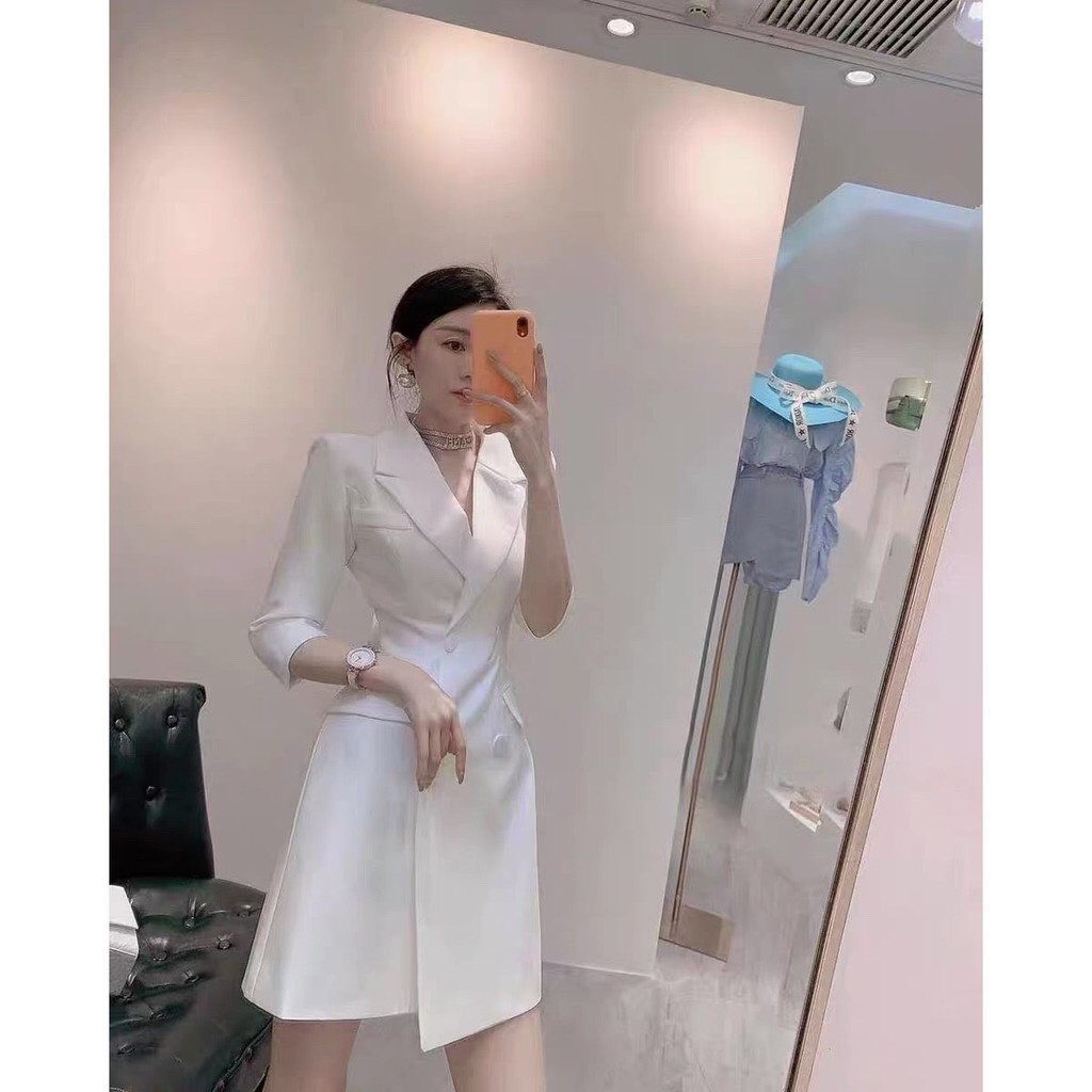 Đầm vest nữ nút bọc, đầm vest công sở chanh xả phong cách Hàn Opazi Dress | BigBuy360 - bigbuy360.vn