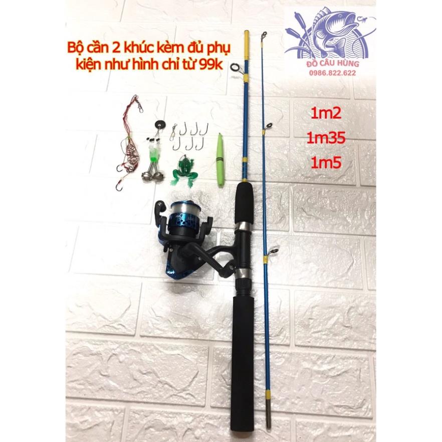 Bộ cần câu 2 khúc đặc mini + Cần 1m2 1m35 1m5. Bộ cần câu máy rẻ.