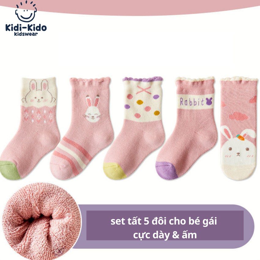 Set Tất 5 Đôi Bé Gái Cực Dày & Ấm - Chất Cotton Cao Cấp Cho Những Ngày Đông Lạnh Kidi-Kido Store W11