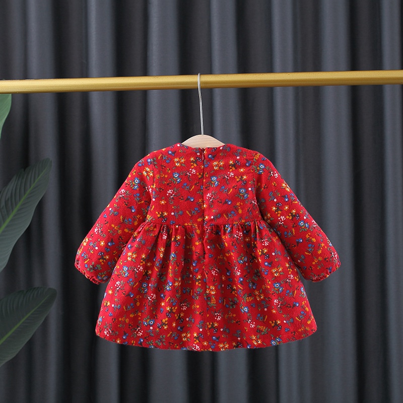 Đầm Dài Tay Thắt Nơ In Hoa Thời Trang Thu Đông Mới Cho Bé Gái