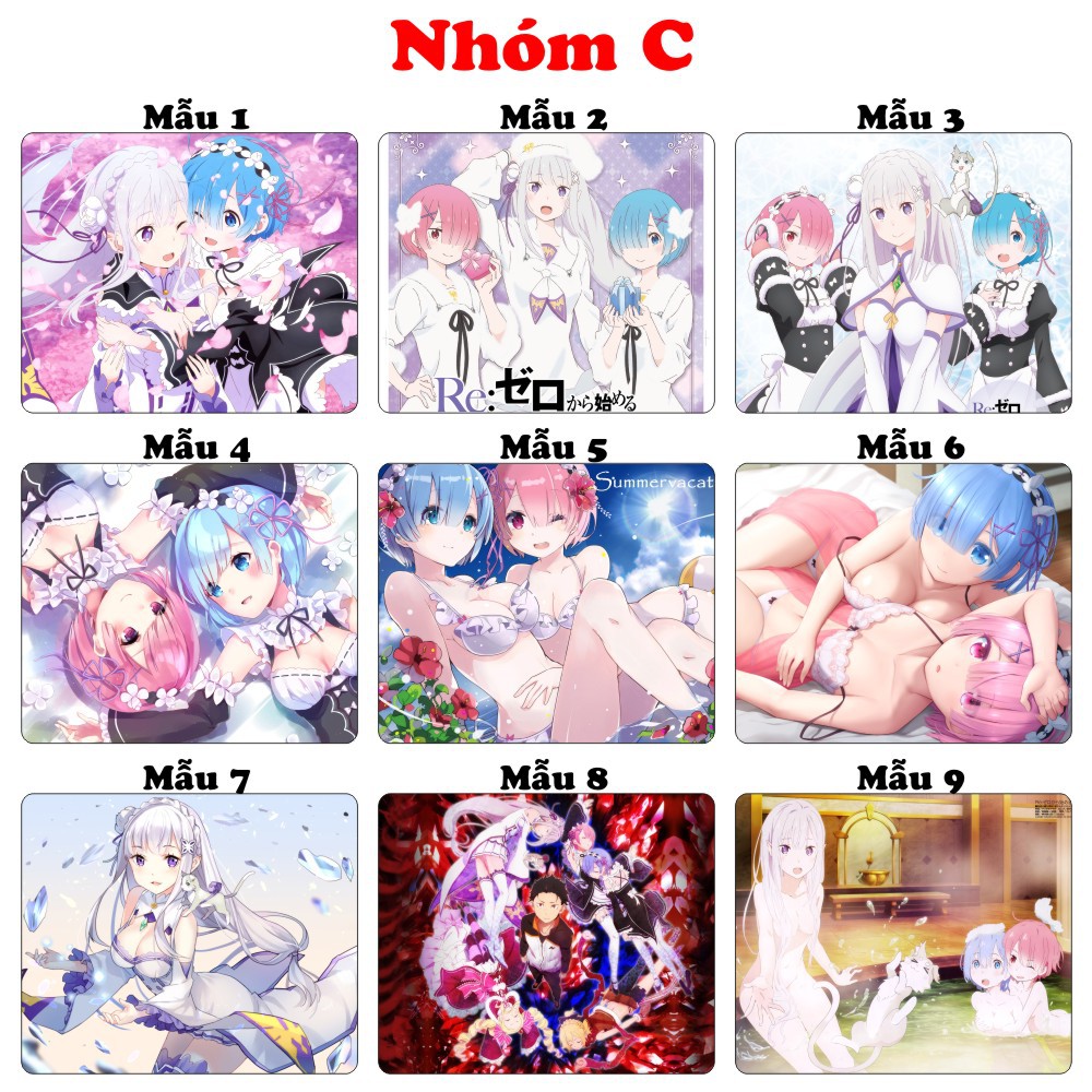 &lt;27 mẫu&gt; Lót chuột máy tính Anime Re Zero kích cỡ bàn di chuột lớn 20x24cm chất liệu mouse pad cao su