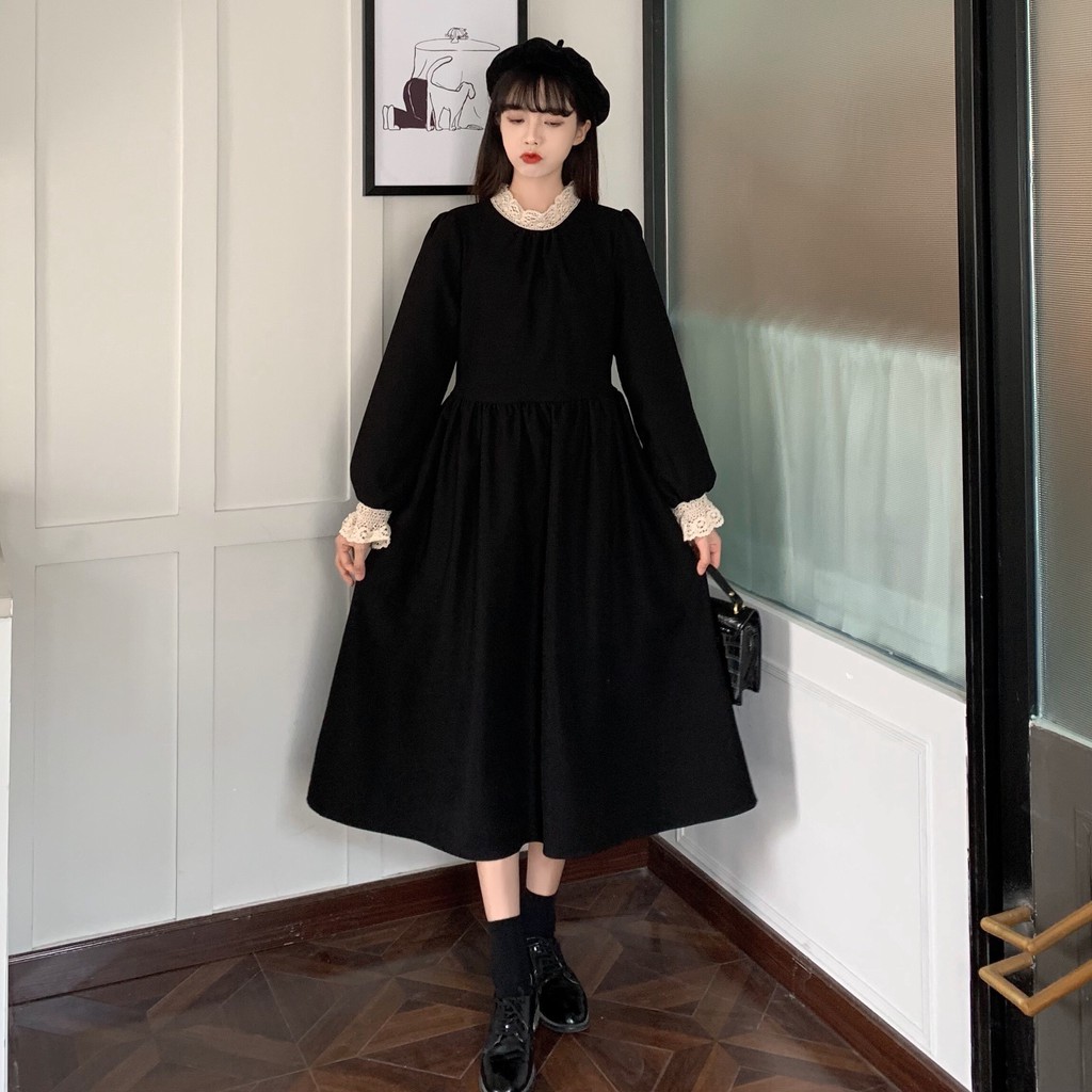 [Mã FATHANG5 giảm 10K đơn 50K] [HÀNG ĐẸP] Váy nhung tăm retro ulzzang vintage dài tay - M17 - janna house | BigBuy360 - bigbuy360.vn
