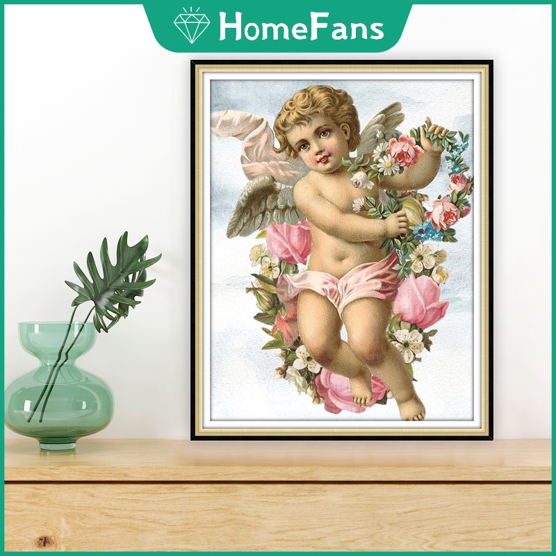 Bộ Tranh Đính Đá 5D Tự Làm Hình Thiên Thần 40x50cm Trang Trí Nhà Cửa