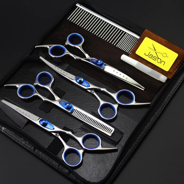 Bộ 4 kéo cắt tỉa lông thú cưng chó mèo 6.5/7 inch