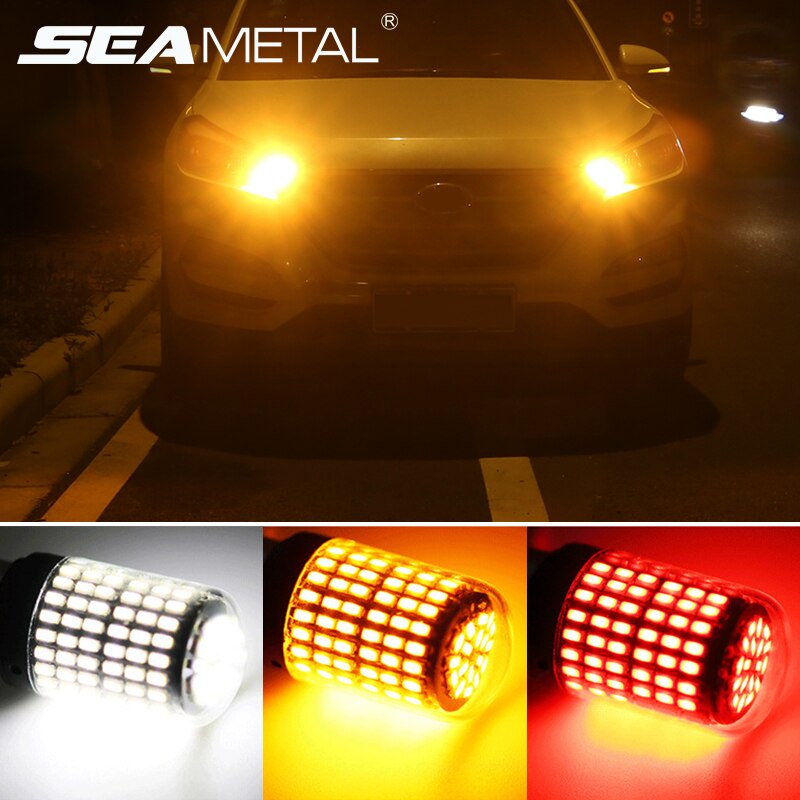 SEAMETAL Bóng đèn LED ô tô Chùm tia sáng 21W 3014-144SMD Canbus BA15S 1156 BA15D 1157 Đèn phanh tự động Đèn báo rẽ