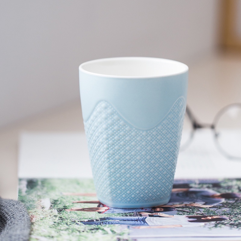 Cốc Sứ Đánh Răng Đựng Bàn Chải, Cốc Uống Nước Dung Tích 420ml Họa Tiết Chấm Tròn