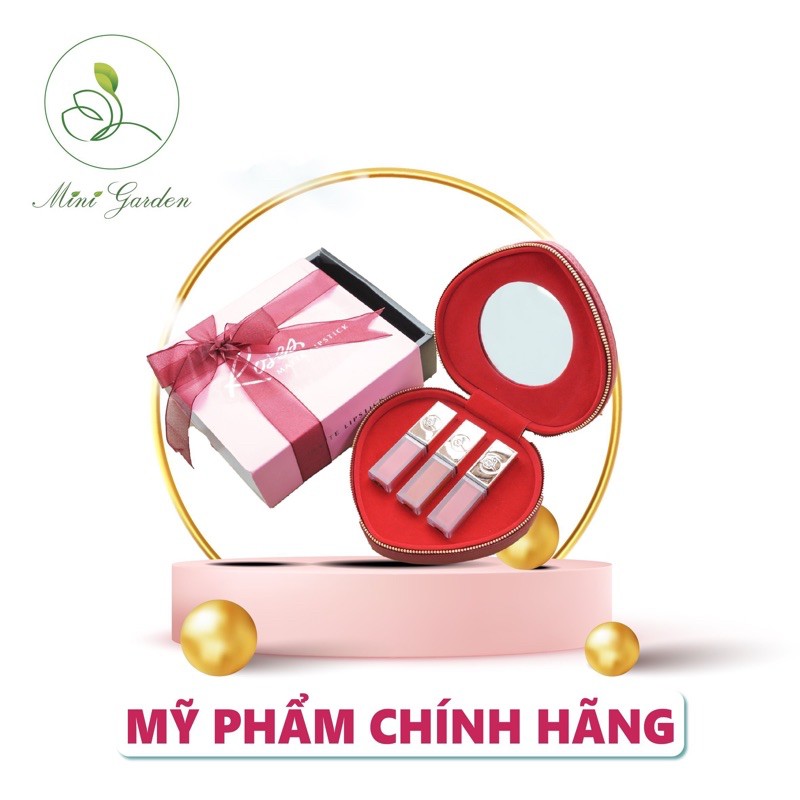 Combo Quà Tặng 3 Son Mini Garden Roses Matte Lipstick - HeartBox - 3 Son Độc Đáo ; Bền Màu ; Lâu Trôi