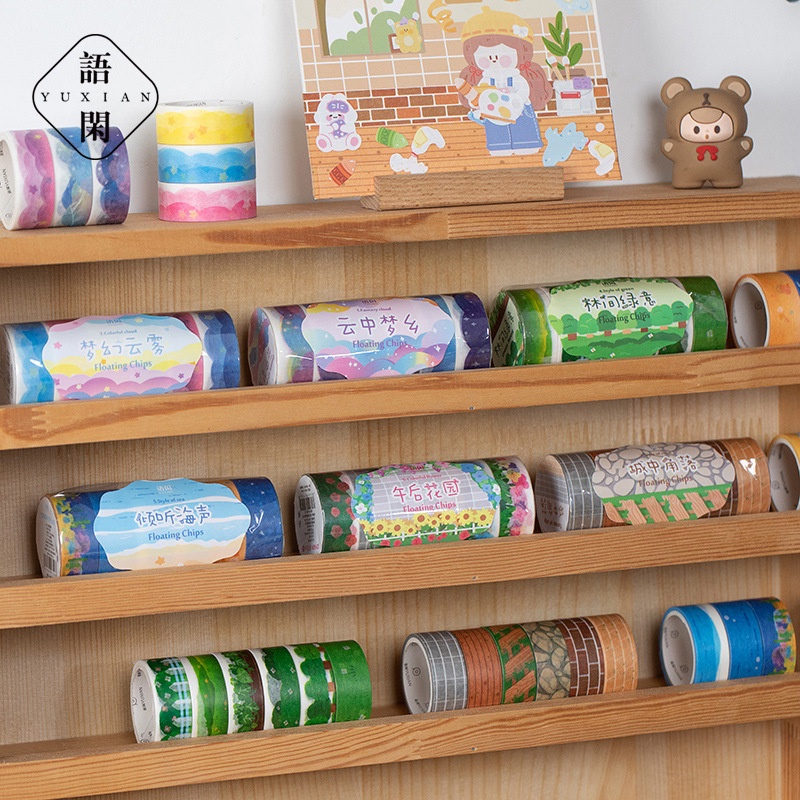 Set 6 Cuộn Băng Keo Washi Hình Phong Cảnh Biển Xanh Trang Trí Sổ Tay Thủ Công Nghệ Thuật Diy