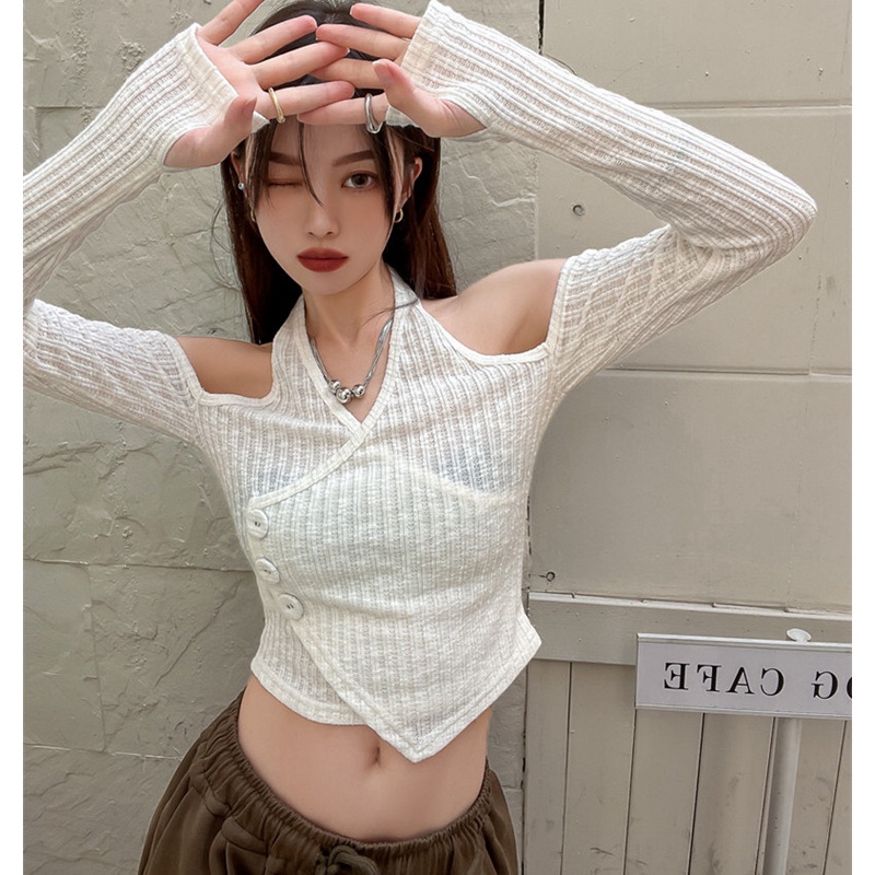 Áo Kiểu Tay Dài Trễ Vai Form Ôm Quyến Rũ