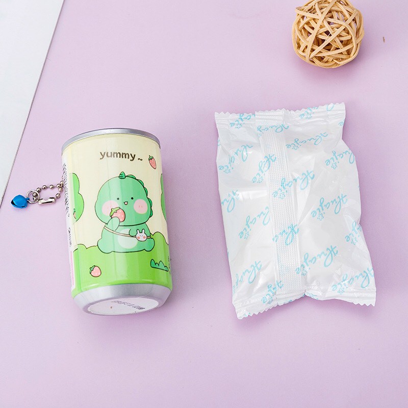 Lon Khăn Giấy Ướt Mini Móc Treo Tiện Lợi Họa Tiết Dễ Thuơng Hộp Giấy 30 tờ Nhỏ Gọn Khủng Long Cute