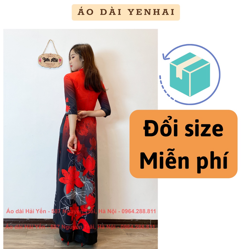 Áo dài truyền thống in 3D hoạ tiết hoa sen |  Mã D106