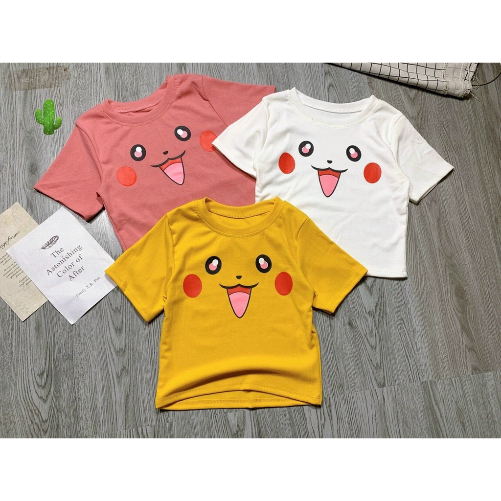 áo kiểu croptop thun mềm in hình pika pc