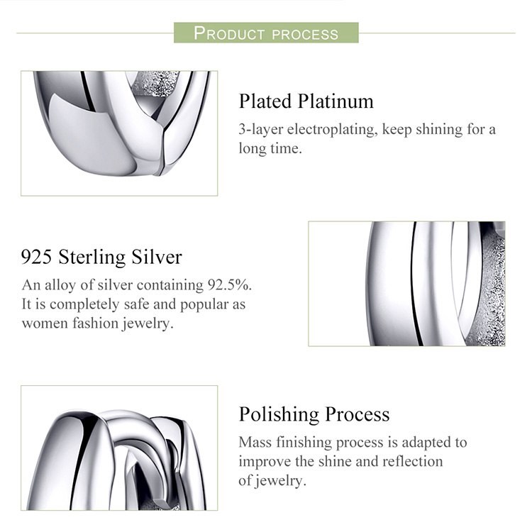 Bông Tai Bamoer SCE552 Bằng Bạc 925 Hình Tròn Sáng Bóng Phong Cách Đơn Giản Thời Trang 2019 Cho Nữ