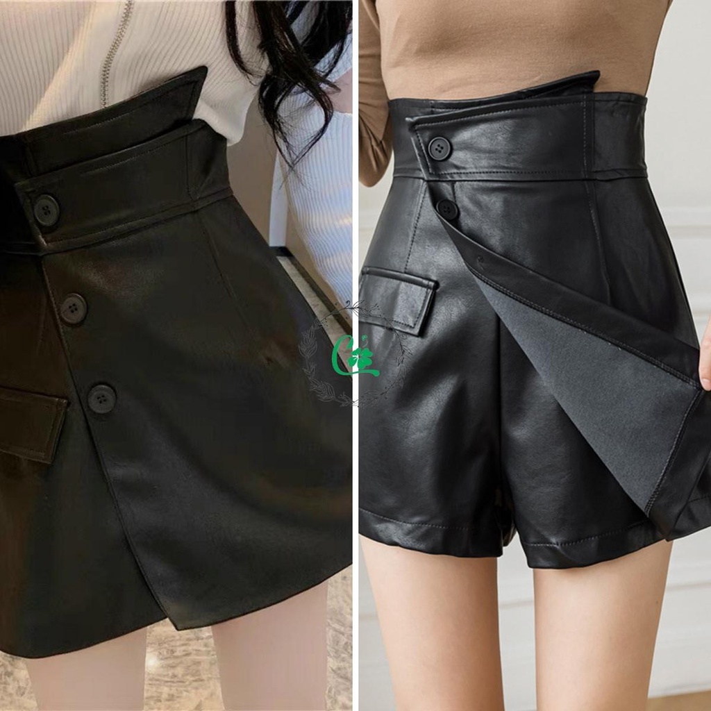 QUẦN VÁY DA MÀU ĐEN NÂU HOT HIT HIỆN ĐẠI QUẦN DA 3 KHUYA