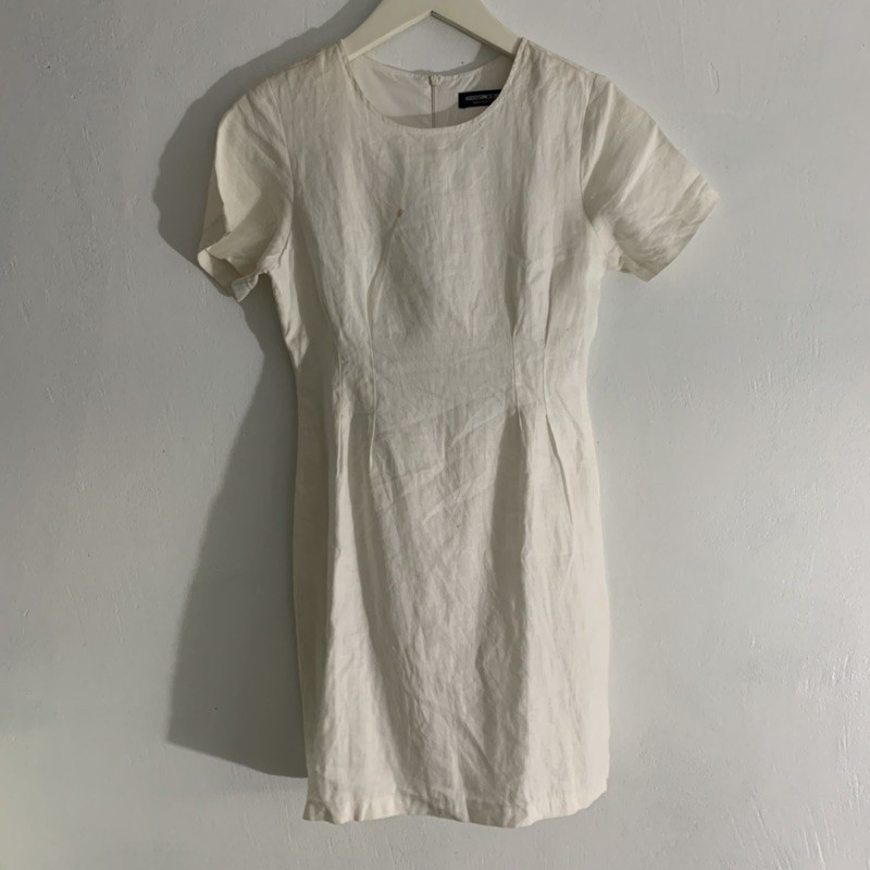 Thanh Lý - ĐẦM NGẮN LINEN TRẮNG NGẮN TAY NHÚN EO