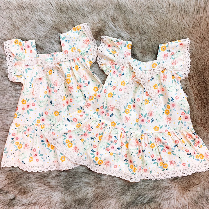 Đầm nơ ren cánh tiên cao cấp họa tiết hoa nhí nhẹ nhàng đáng yêu cho bé 1-7 tuổi chất cotton xinh xắn Baby-S – SD072