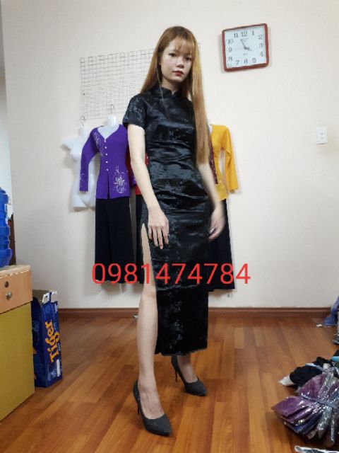 Hàng có sẵn Sườn xám Gấm Dài có video hình thật ( đỏ +đen) | BigBuy360 - bigbuy360.vn